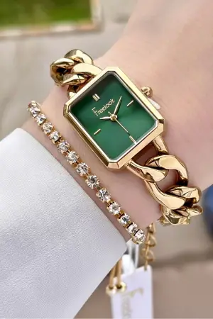 Freelook FL2ISTE30 Gold Renk Zincirli Hediye Paketli 5 ATM Kadın Kol Saati ve Bileklik