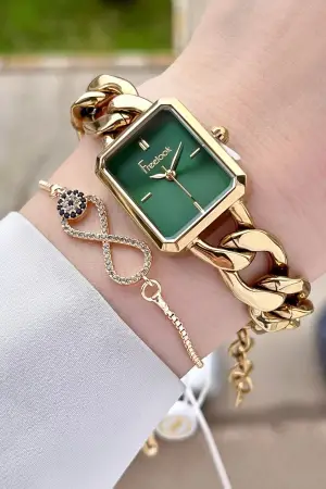 Freelook FL1ISTE30 Gold Renk Zincirli Hediye Paketli 5 ATM Kadın Kol Saati ve Bileklik