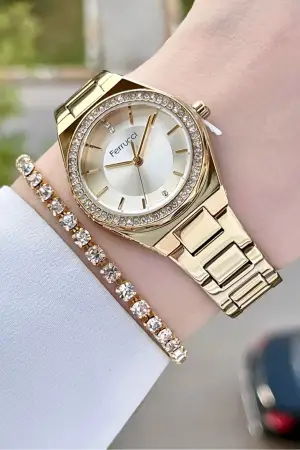 Ferrucci FCISTE289 Gold Renk Hediye Paketli Kadın Kol Saati ve Bileklik