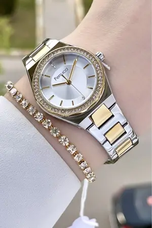 Ferrucci FCISTE291 Gold Gümüş Renk Hediye Paketli Kadın Kol Saati ve Bileklik