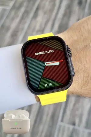 Daniel Klein DK1ISTE1163 Android/ios Uyumlu Arama Özellikli Sarı Renk Kordonlu Akıllı Kol Saati ve Bluetooth Kulaklık