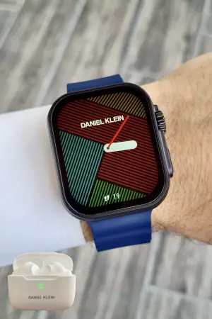 Daniel Klein DK2ISTE1162 Android/ios Uyumlu Arama Özellikli Lacivert Renk Kordonlu Akıllı Kol Saati ve Bluetooth Kulaklık