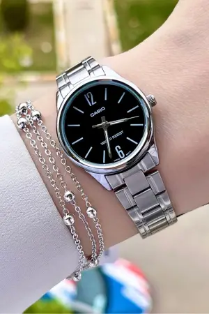 Casio CSISTE18 Kadranı Siyah Kordonu Gümüş Renk Hediye Paketli Kadın Kol Saati