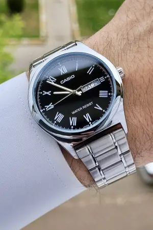 Casio CSISTE14 Kadranı Siyah Kordonu Gümüş Renk Takvim ve Günlü Hediye Paketli Erkek Kol Saati