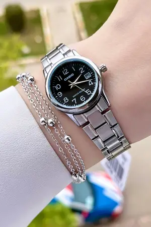 Casio CSISTE23 Kadranı Siyah Kordonu Gümüş Renk Takvimli Hediye Paketli Kadın Kol Saati