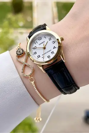 Casio CSISTE20 Kasası Gold Kordonu Siyah Renk Hediye Paketli Kadın Kol Saati