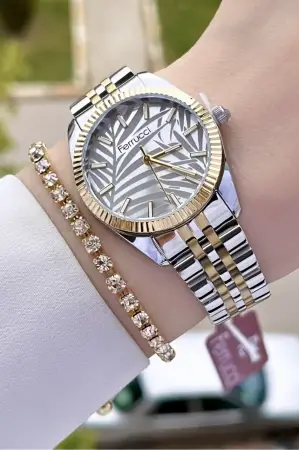 Ferrucci FCISTE288 Gold Gümüş Renk Hediye Paketli Kadın Kol Saati ve Bileklik