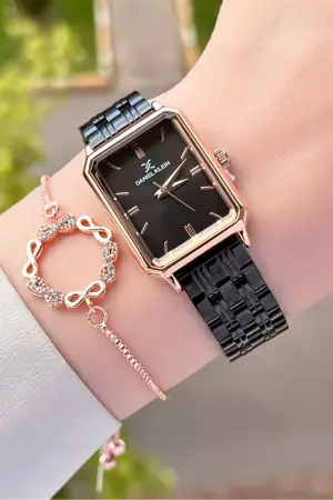 Daniel Klein DKISTE1190 Kasası Rose Kordonu Siyah Renk Hediye Paketli Kadın Kol Saati ve Bileklik