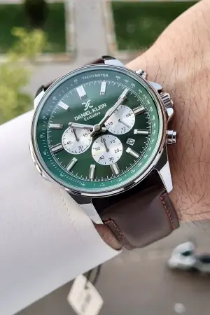 Daniel Klein DKISTE1200 Kasası Gümüş Kordonu Kahverengi Renk Hediye Paketli Kronometreli Erkek Kol Saati