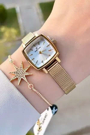 Daniel Klein DKISTE1220 Kadranı Gümüş Kordonu Gold Renk Hediye Paketli Kadın Kol Saati ve Bileklik
