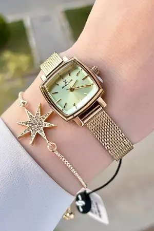 Daniel Klein DKISTE1222 Kadranı Sarı Kordonu Gold Renk Hediye Paketli Kadın Kol Saati ve Bileklik