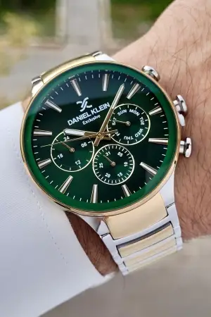 Daniel Klein DKISTE1237 Kadranı Yeşil Gold Gümüş Renk İç Göstergeleri Aktif Hediye Paketli Erkek Kol Saati