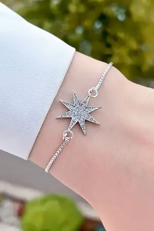 Gümüş Renk Yıldız Hediye Paketli Bileklik