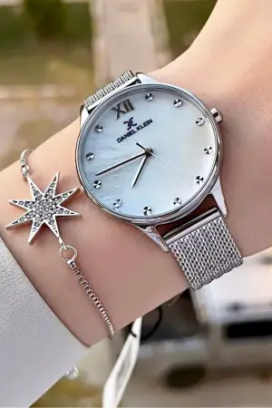 Daniel Klein DKISTE1323 Kadranı Sedef Kordonu Gümüş Renk Hediye Paketli Kadın Kol Saati ve Bileklik