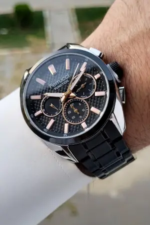 Ferrucci FCISTE295 Kasası Gümüş Kordonu Siyah Renk İç Göstergeleri Aktif Hediye Paketli Erkek Kol Saati