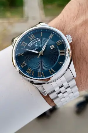 Daniel Klein DKISTE1308 Kadranı Lacivert Kordonu Gümüş Renk Takvim ve Gün Fonksiyonlu Hediye Paketli Erkek Kol Saati