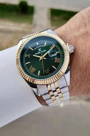 Daniel Klein DKISTE1289 Kadranı Yeşil Kordonu Gold Gümüş Renk Hediye Paketli Erkek Kol Saati