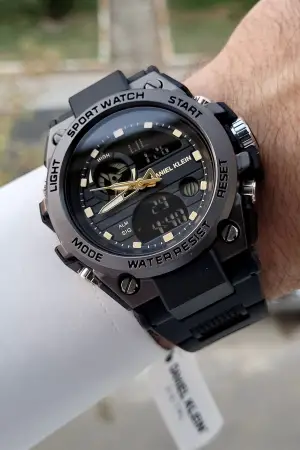 Daniel Klein DKISTE1305 Rakamları Gold Kordonu Siyah Renk Analog Dijital Hediye Paketli Erkek Kol Saati