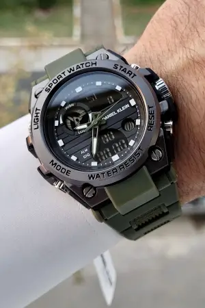 Daniel Klein DKISTE1345 Haki Renk Analog Dijital Hediye Paketli Erkek Kol Saati