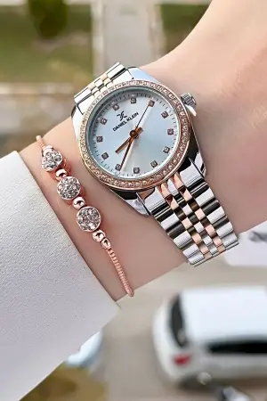 Daniel Klein DKISTE1354 Rose Gümüş Renk Hediye Paketli Kadın Kol Saati ve Bileklik