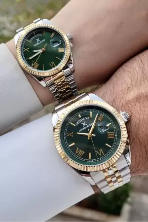 Daniel Klein DKISTE1363 Kadranı Yeşil Kordonu Gold Gümüş Renk Hediye Paketli Sevgili Çift Kol Saati