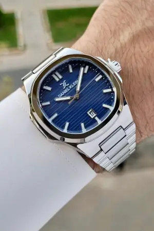 Daniel Klein DKISTE1393 Kadranı Lacivert Kordonu Gümüş Renk Hediye Paketli Takvimli Erkek Kol Saati