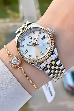 Daniel Klein DKISTE1406 Gold Gümüş Renk Hediye Paketli Kadın Kol Saati + Bileklik