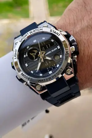 Daniel Klein DKISTE1383 Gümüş Siyah Renk Analog Dijital Hediye Paketli Erkek Kol Saati