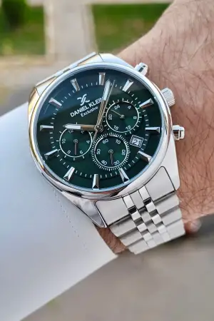 Daniel Klein DKISTE1428 Kadranı Yeşil Kordonu Gümüş Renk Göstergeli Erkek Kol Saati