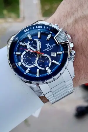 Daniel Klein DKISTE1438 Exclusive Kadranı Lacivert Kordonu Gümüş Renk Erkek Kol Saati