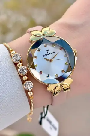 Daniel Klein DKISTE1440 Kasası Gold Kordonu Pudra Renk Kadın Kol Saati Ve Bileklik