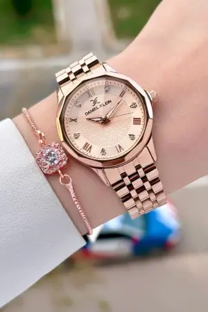 Daniel Klein DKISTE1483 Rose Renk Kesme Camlı Kadın Kol Saati ve Bileklik