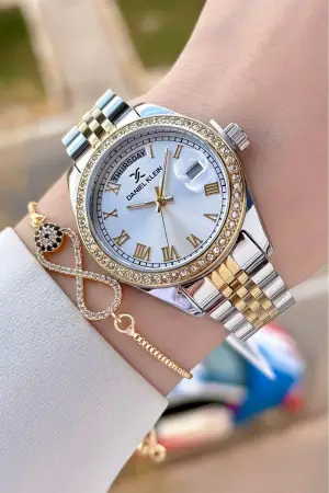Daniel Klein DKISTE1488 Gold Gümüş Renk Kadın Kol Saati ve Bileklik