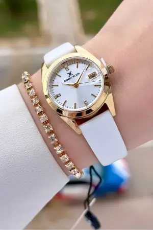 Daniel Klein DKISTE1486 Kasası Gold Kordonu Beyaz Renk Kadın Kol Saati ve Bileklik