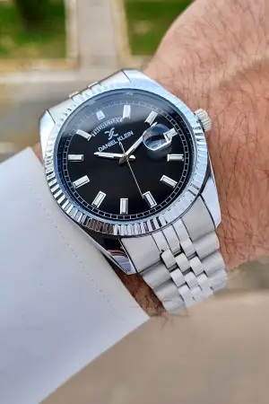 Daniel Klein DKISTE1457 Kadranı Siyah Kordonu Gümüş Renk Fonksiyonlu Klipsli Erkek Kol Saati