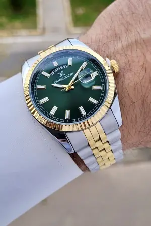 Daniel Klein DKISTE1460 Kadranı Yeşil Kordonu Gold Gümüş Renk Fonksiyonlu Klipsli Erkek Kol Saati