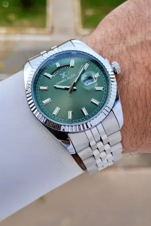 Daniel Klein DKISTE1459 Kadranı Yeşil Kordonu Gümüş Renk Fonksiyonlu Klipsli Erkek Kol Saati