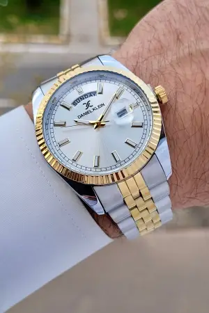 Daniel Klein DKISTE1461 Gold Gümüş Renk Fonksiyonlu Klipsli Erkek Kol Saati