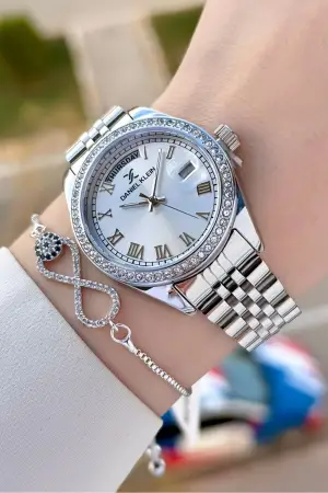 Daniel Klein DKISTE1487 Gümüş Renk Kadın Kol Saati ve Bileklik