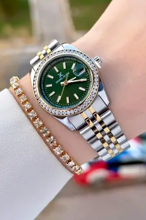 Daniel Klein DKISTE1499 Kadranı Yeşil Kordonu Gold Gümüş Renk Kadın Kol Saati ve Bileklik