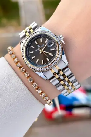 Daniel Klein DKISTE1500 Kadranı Siyah Kordonu Gold Gümüş Renk Kadın Kol Saati ve Bileklik