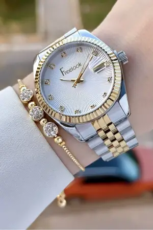 Gold Gümüş Renk 5 ATM Kadın Kol Saati ve Bileklik