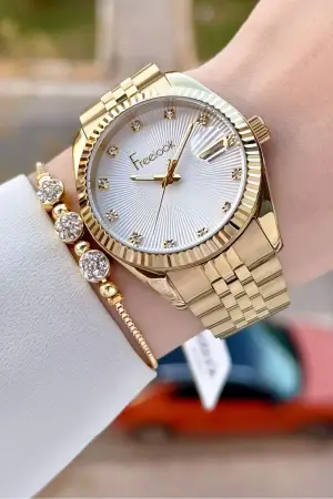 Gold Renk 5 ATM Kadın Kol Saati ve Bileklik