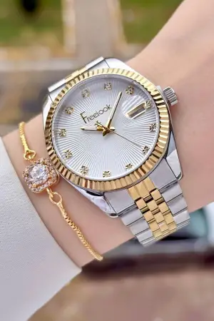 Freelook FLISTE42 Gold Gümüş Renk Kadın Kol Saati ve Bileklik