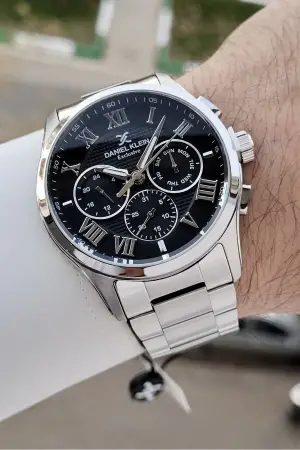 Daniel Klein DKISTE1528 Kadranı Siyah Kordonu Gümüş Renk 45 mm Erkek Kol Saati