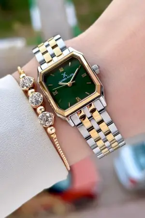 Daniel Klein DKISTE1537 Kadranı Yeşil Kordonu Gold Gümüş Renk 23 mm Kadın Kol Saati ve Bileklik