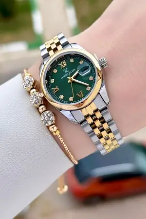Daniel Klein DKISTE1534 Kadranı Yeşil Kordonu Gold Gümüş Renk Kadın Kol Saati ve Bileklik