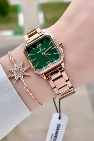 Daniel Klein DKISTE1547 Kadranı Yeşil Kordonu Rose Renk 26 mm Kadın Kol Saati ve Bileklik