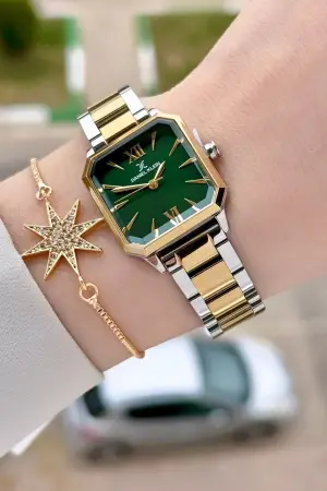 Daniel Klein DKISTE1546 Kadranı Yeşil Kordonu Gold Gümüş Renk 26 mm Kadın Kol Saati ve Bileklik