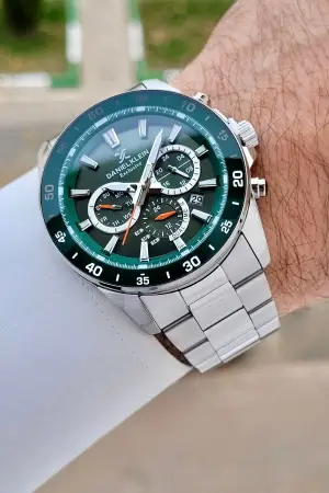 Daniel Klein DKISTE1525 Kasası Yeşil Kordonu Gümüş Renk 44 mm Erkek Kol Saati